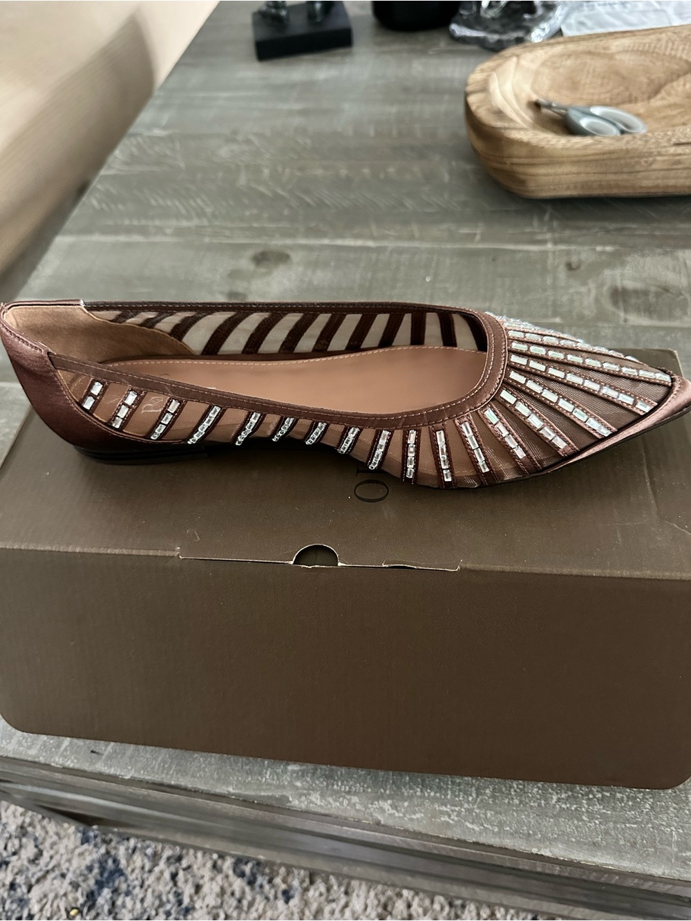 NIB Paolo Brown Pointed Toe Embellished Flat